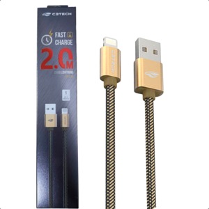 Cabo Usb para Iphone com Malha 2 Metros 2A Dourado CB-210GD C3TECH