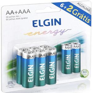 Kit Pilhas Alcalinas 6 AA+ 2 AAA ELGIN