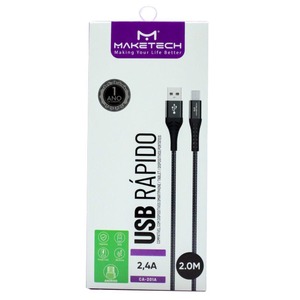 Cabo Micro USB Android (v8) 2.4A Preto 2 Metros Maketech