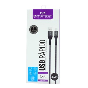 Cabo USB Tipo C 2.4A Preto 2 Metros Maketech