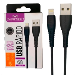 Cabo USB Lightning (Iphone) 2.4A Preto 2 Metros Maketech