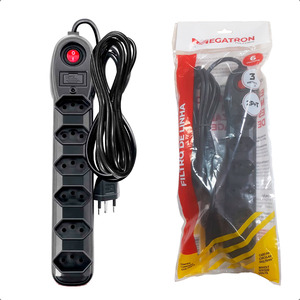 FILTRO DE LINHA 06 TOMADAS PT PP CIRCULAR 3X0,75X3,00M SACO MEGATRON