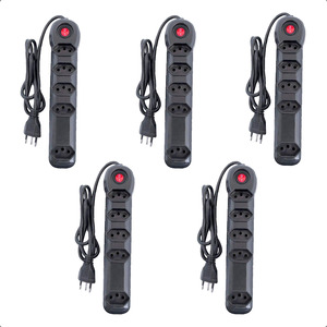 Kit de 5 Unidades Filtro de Linha 5 Tomadas Bivolt Preto com Liga / Desliga MEGATRON